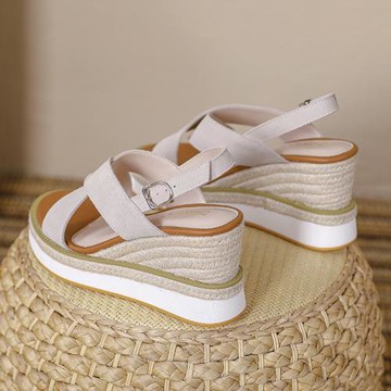 真皮坡跟涼鞋女2025新款夏季高跟粗跟厚底松糕鞋羅馬仙女風配裙子