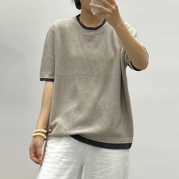 【滿千折200】中大尺碼 上衣 撞色針織短袖上衣【015293】APR08｜5色  19LADY〔現貨〕