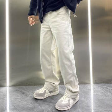 2025秋冬季高端美式復古水洗闊腿直筒牛仔褲男寬松輕奢簡約長褲子