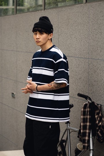 25SS日系cityboy300G條紋定織定染洗水廓形寬松休閑短袖T恤