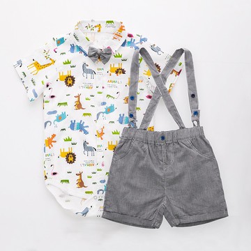 //生日派對.花童禮服//Louis系列動物園包屁衣黑格短褲組