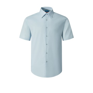 免熨防皺彈性點状暗紋短袖上班襯衫/蔚藍色 | 4113113263