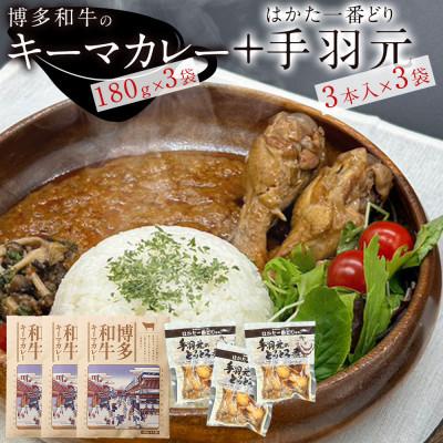 ふるさと納税 宇美町 博多和牛キーマカレーとはかた一番どり手羽元のとろとろ煮のセット(各3袋)(宇美町)