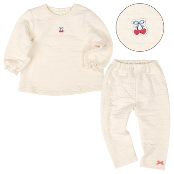 akachan honpo - 長袖鋪棉家居服-側邊有按扣 愛心 櫻桃-象牙白色