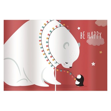 日式短門簾 小熊與企鵝  紅色  88 x 60cm