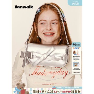 (免運)VANWALK 新款蝴蝶結少女牛仔法棍包復古休閑小眾簡約單肩腋下包包