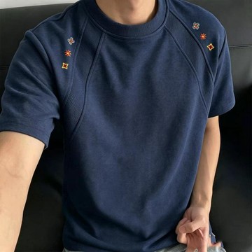 現款免運 大尺碼男裝上衣 純棉T恤 純棉短袖 短袖上衣男 美式重磅拼接解構短袖t恤男女夏季新款寬鬆休閒體恤衫Ie