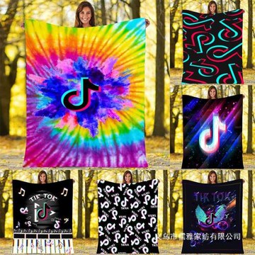 亞馬遜跨境熱賣 TIKTOK 抖音圖案單面印花法蘭絨毯 沙發蓋毯