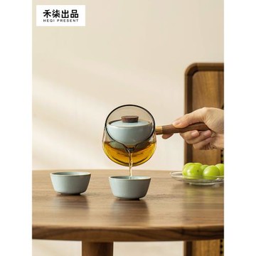 (免運)禾柒出品汝窯旋轉泡茶壺懶人自動泡茶神器陶瓷旅行茶具戶外快客杯