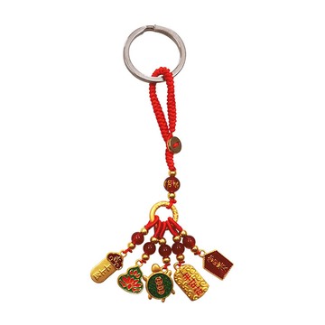 六字箴言 開運五福聚財吞金獸鑰匙圈 合金+銅電鍍  紅色  1個