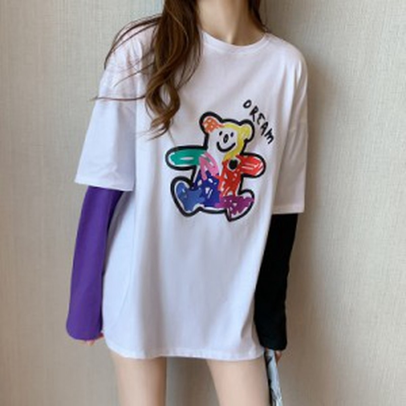 新作 春夏 トップス Tシャツ ロング丈 大人可愛い Tシャツ レディース おしゃれ 着痩せ 重ね着風 長袖 スプリント 21新作 熊 通販 Lineポイント最大get Lineショッピング