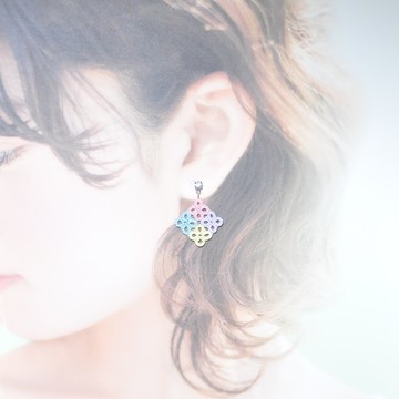 新品萬歲! 馬賽克方塊耳環 彩虹 Mosaic Square Earrings Tatting