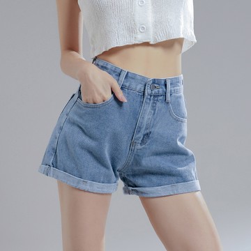 顯瘦反摺彈力牛仔短褲-藍【KT201555】