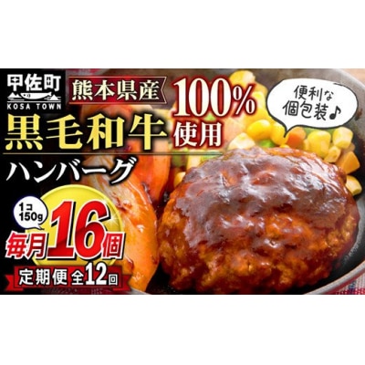 黒毛和牛　ハンバーグ　150g×16個(定期便12ヶ月コース)