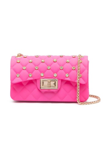 Monnalisa - crystal-embellished quilted shoulder bag - kids - PVC - One Size - Pink