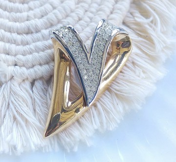 Vintage Jewelry 西洋古董飾品 Swarovski  雙色愛心鑽 別針