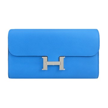 Hermes 愛馬仕 Constance to go Evercolor&Swift 皮革扣長夾/斜背兩用包(Z刻/佛羅里達藍0F/銀釦)_廠商直送