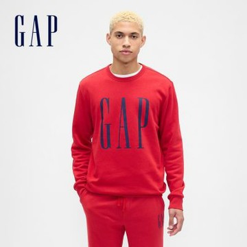【GAP】男裝|Logo印花刷毛圓領大學T-紅色(645634)