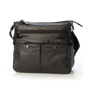 LA BAGAGERIE 字母印雙口袋方形斜背包（小/金屬）_廠商直送