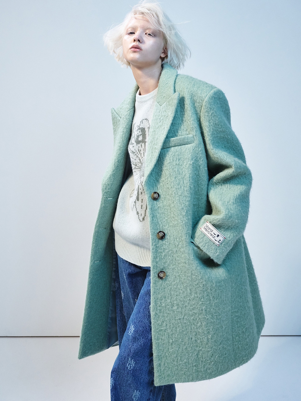 MARDI MERCREDI Alpaca Oversized Midi Single Coat - Mint