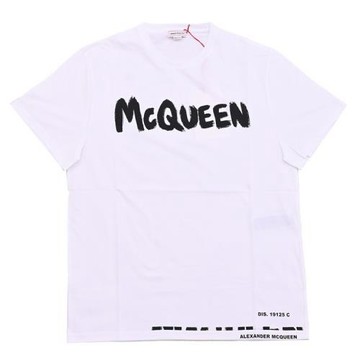 Alexander McQueen 622104 刷漆LOGO棉質短袖T恤.白