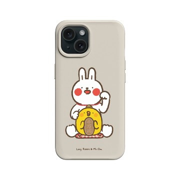 iPhone 15 SolidX 貝殼灰 - 懶散兔與啾先生 Lazy Rabbit and Mr.Chu - 招財