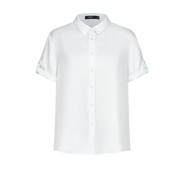 襯衫領反褶短袖休閒上衣/白色 | 6124152801