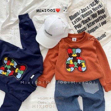 🌈✨mix1001 毛線拼圖小熊造型上衣✨兒童彩色小熊拼圖上衣 5-17