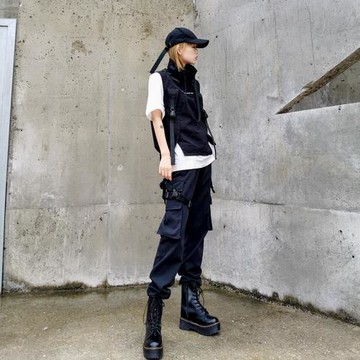 束腳工裝褲女2025年新款機能風高腰顯瘦ins黑色帥氣小個子休閑褲