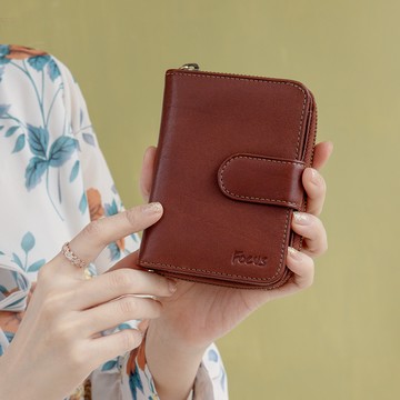 FOCUS經典原皮10卡透明窗拉鏈女中夾(FTC3309)