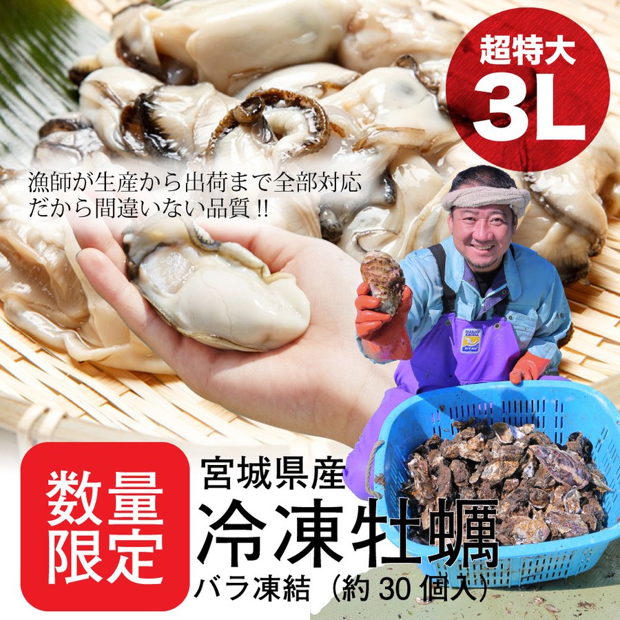 特大3L宮城牡蠣（約1kg 30粒前後）冷凍 年末 グルメ 鍋 カキフライ