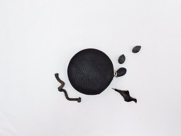 黑 圓形 幾何 寶藍 玩味型格 中性 可插卡 真皮零錢包- --年終禮物