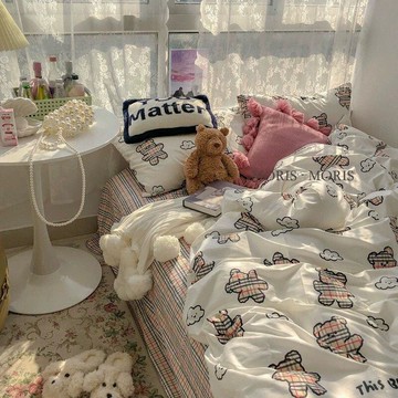 莫里索家居 床包組 床單 床罩 床組 枕套 床包四件套 韓風可愛小熊床上卡通四件套 被套床單 學生宿舍單人三件套床上用品