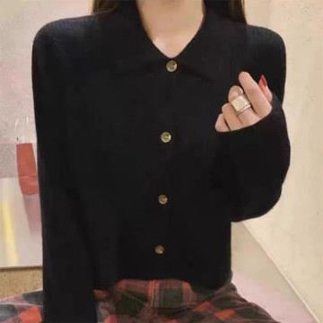 【米蘭精品】現貨+預購 100%羊毛衣針織衫發熱衣長袖保暖內搭加絨寬鬆大碼休閒-翻領開衫女外套3色74nc91