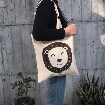 棉布袋-微笑獅子頭 / 胚布原色 / 重磅14盎司帆布