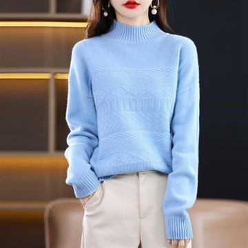 【米蘭精品】羊毛衫針織毛衣-半高領寬鬆扭花長袖女上衣5色74ds40