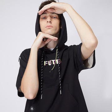 【中性款】五分袖連帽運動衫 / 黑色