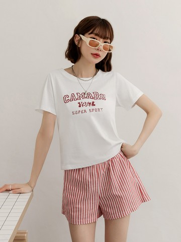 純棉美式復古印花短袖上衣