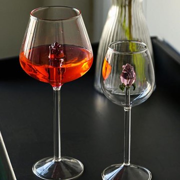 高顏值白葡萄酒玻璃高腳杯創意玫瑰花波爾多杯勃艮第杯氣泡酒杯