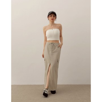 AIR SPACE LADY 美式抽繩開衩工裝長裙(卡其/軍綠) 女裝 現貨