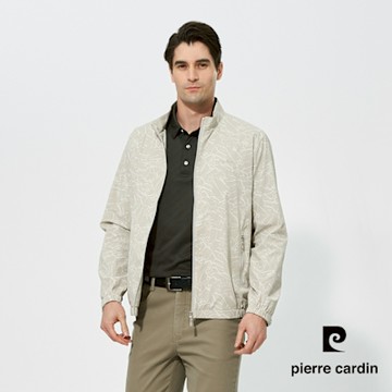 pierre cardin 皮爾卡登 男款 印花休閒立領薄夾克-淺卡其色(5257662-81)