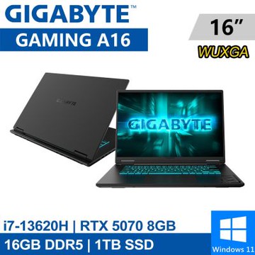 技嘉 GAMING A16 CWHI3TW894SH 16吋 黑(i7-13620H/16G DDR5/1TB PCIE/RTX5070 8G/W11)
