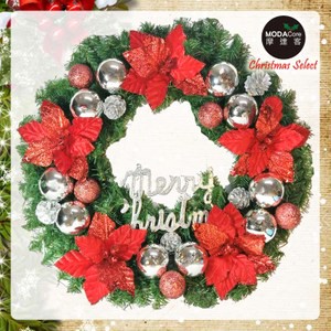 摩達客24吋浪漫朵朵聖誕花豪華綠色聖誕花圈福臨圈(銀紅系)台灣手工藝