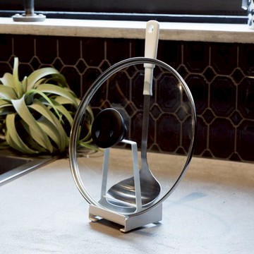 多功能鋼製鍋蓋湯杓砧板架-2色可選 極簡白