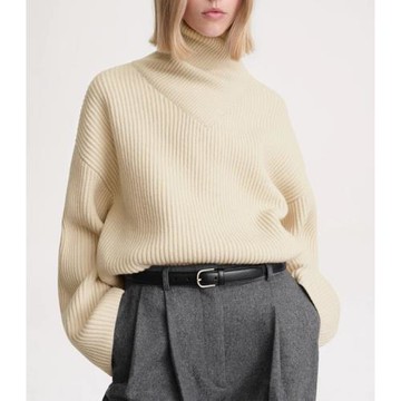 對版小眾tot交叉設計高領羊毛毛衣女寬松慵懶風套頭加厚針織衫冬