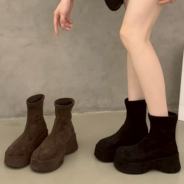 【白鳥麗子】厚底鞋 韓系經典麂皮素面百搭短靴 店長推薦