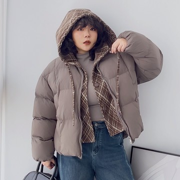 LULUS/PLUS/中大尺碼/可愛澎澎假兩件格紋連帽鋪棉外套２色【A03250122】251126