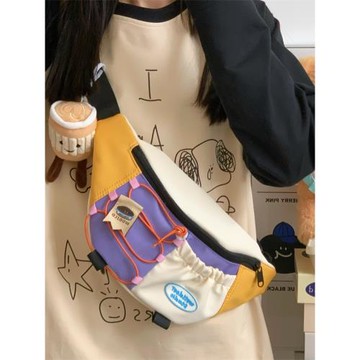 撞色小眾潮流中性胸包男日系原宿ins學生復古腰包女百搭斜挎背包