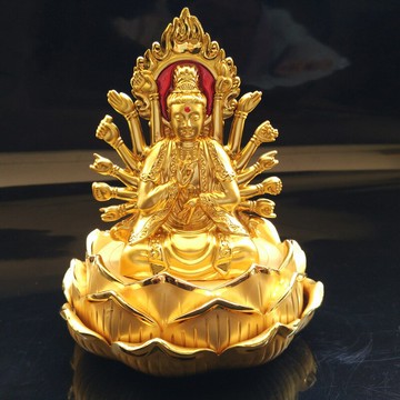 汽車香氛 車用擴香 夾式芳香車內香水 汽車香水座大日如來 汽車擺件鍍金合金千手觀音車載車用飾品 批發