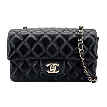 Chanel Mini Flap 淡金雙C菱格小羊皮斜背鍊包-20cm(A69900-黑)